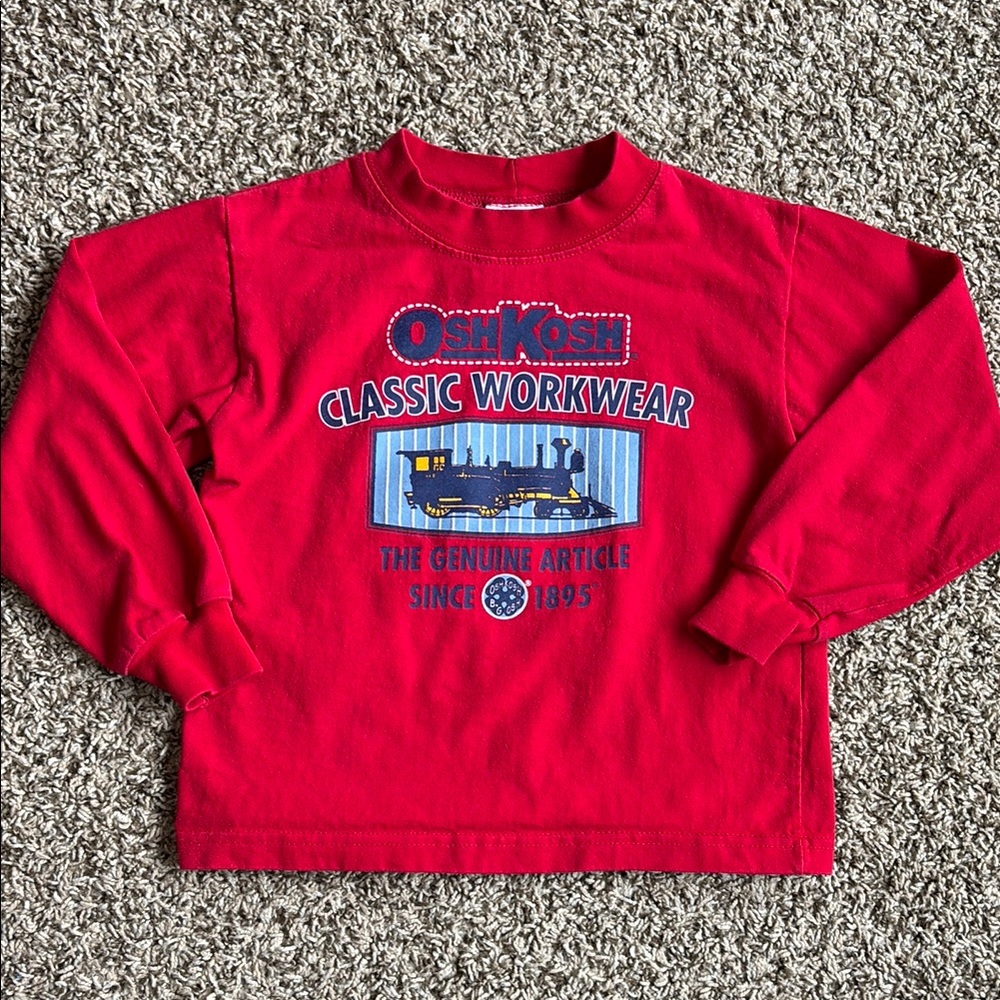 OshKosh B'gosh Vintage Train Railroad Red Long Sleeve Shirt Toddler Boys Size 5T